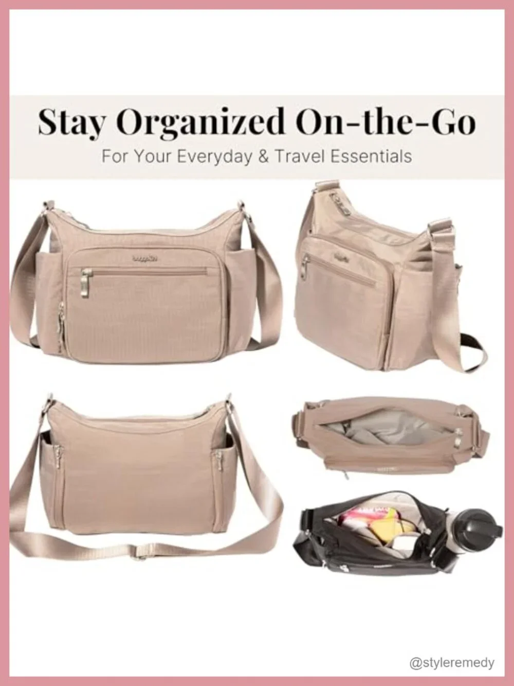 Hobo Crossbody Bag RFIDs Protected Nylon Adjustable Strap w/ Pockets